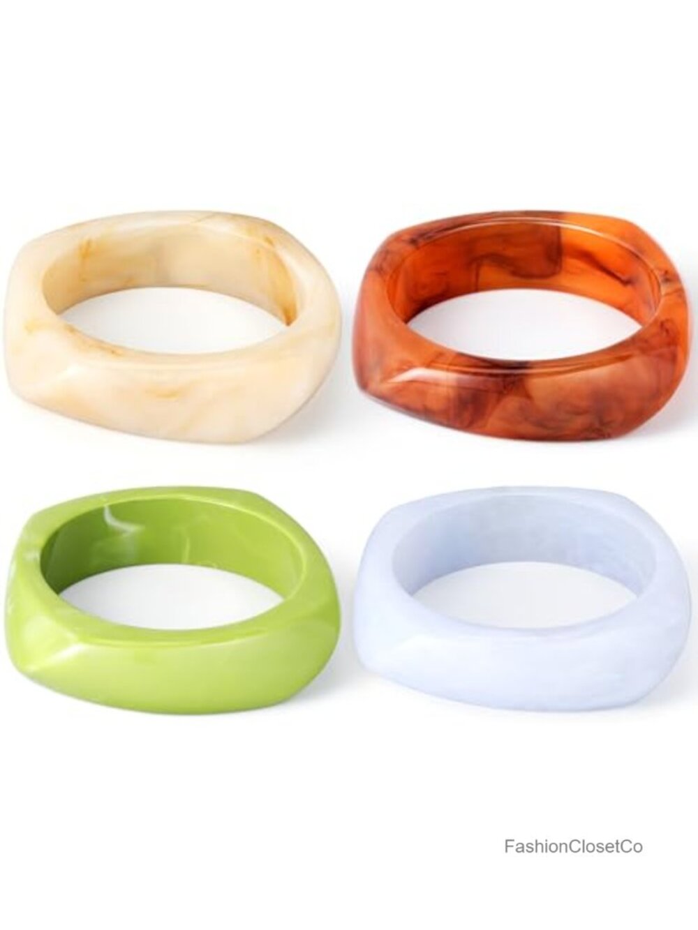 Set of 4 Acrylic Resin Bangle Bracelets Square Geometric Chunky Retro Wristbands